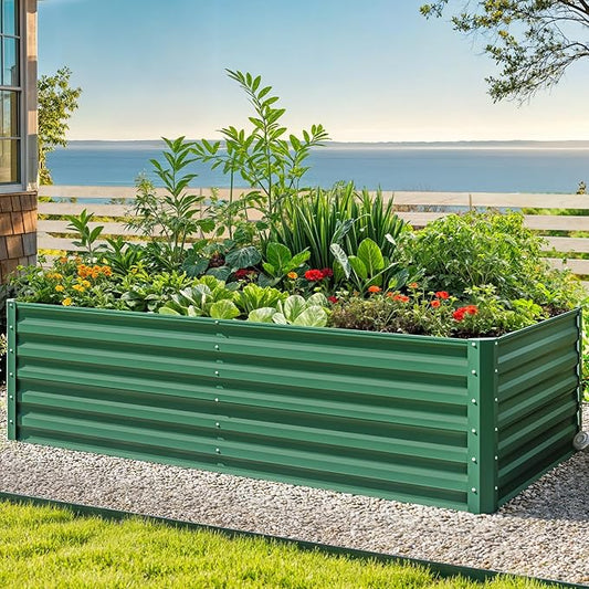 DWVO 2pcs 6 x 3 x 1 FT Raised Garden Bed Kit, Outdoor Galvanized Flower Bed with Gloves, Large Metal Planter Box for Vegetables, Flowers, Herbs, Fruits, Green