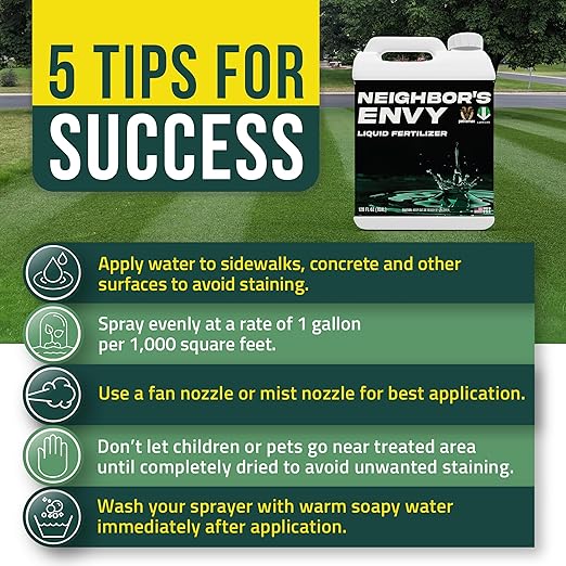 PetraMax Neighbor’s Envy Grass Fertilizer for Lawn & Garden, 2 Gallon Covers up to 32,000 sq.ft. 7-in-1 Liquid Lawn Fertilizer Concentrate for Deep Green Turf - Includes Nitrogen/Iron/Humic/Sea Kelp