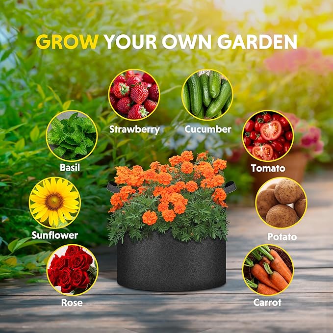 iPower 24-Pack 2 Gallon Grow Bags Heavy Duty Thickened Aeration Nonwoven Fabric Pots with Nylon Handles, for Planting Vegetables, Fruits, Flowers, Black