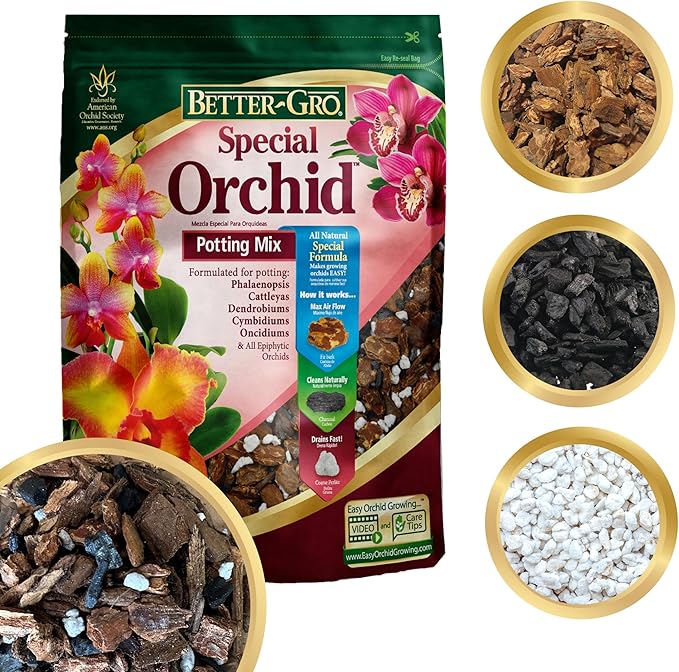 Better-Gro Special Orchid Mix - Premium Grade Orchid Bark Potting Mix for Potting,Repotting,Enhanced Drainage,Air Flow & Root Ventilation,for Phalaenopsis,Cattleyas,Dendrobiums,8 Quarts,(Pack of 2)