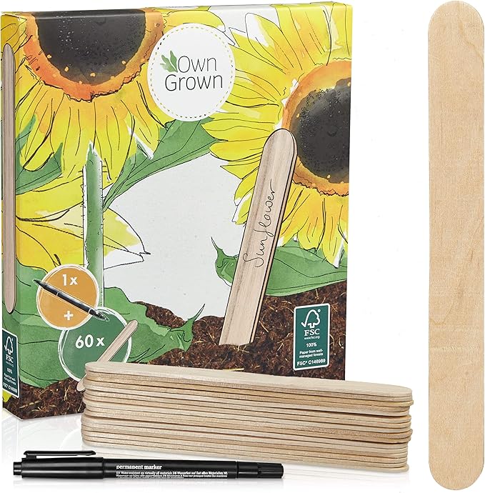 Plant Markers: 50 Wooden Plant Name Tags and Marker Pen – Plant Labels Wooden, Plant Tags, Seedling Labels – Gardening Name Tags, Garden Sign OwnGrown