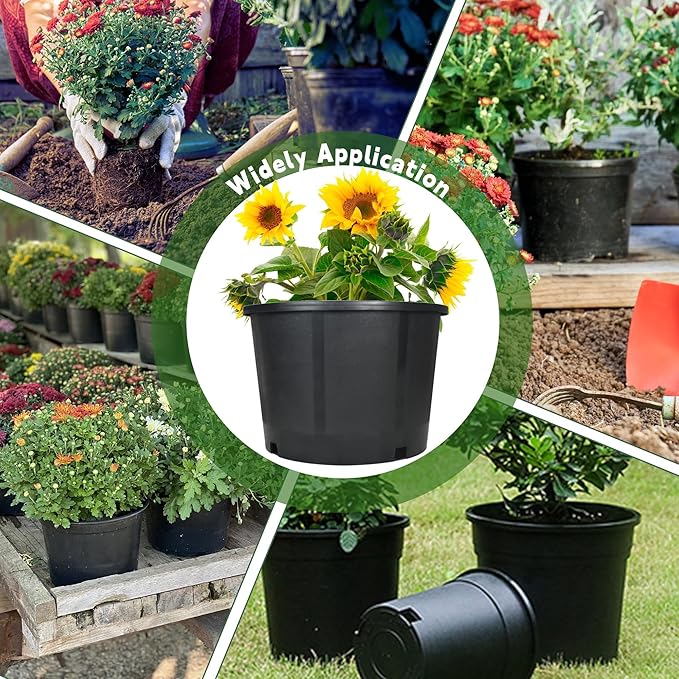 HOSTIC Short 5 Gallon Flexible Nursery Pots Gallon Pot with Drainage Holes Plastic Plant Container Suitable for Indoor Outdoor Vegetables Flowers Plants 10 PCS