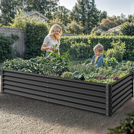 YITAHOME 2pcs 8x4x1.5 ft Galvanized Raised Garden Bed Kit, Large Metal Planter Box with Gloves, Safety Rubber & Support Rod, Outdoor Flower Bed for Plants Vegetables, Black