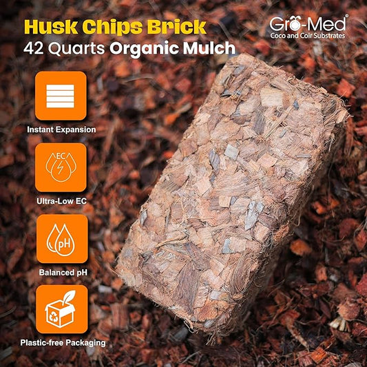 Gro-Med Coco Chips for Plants (500g Bricks, 6-Pack) - Organic Coconut Husk Chips for Potting, Garden & Seed Starter Soil - Coconut Mulch for Garden & Plants