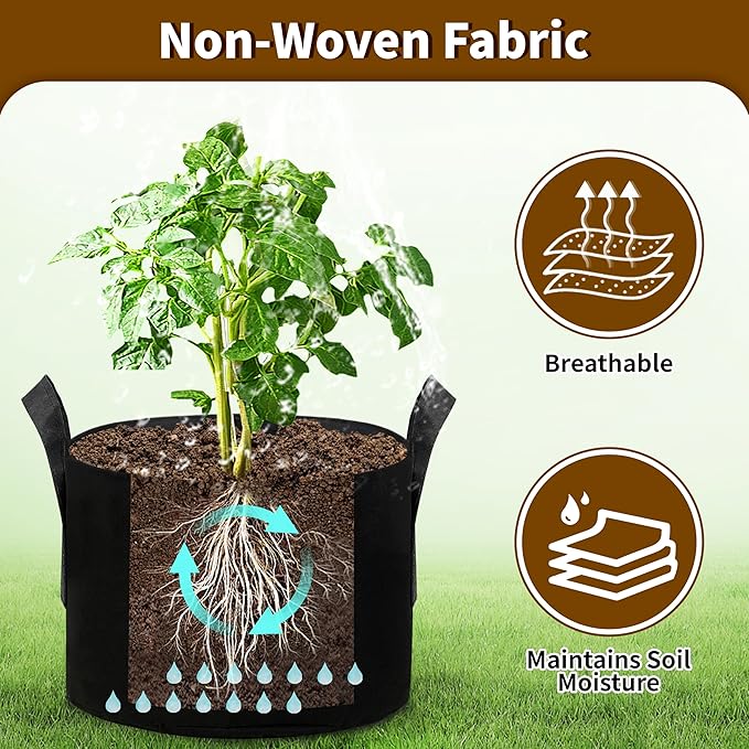 6 Pack 1 Gallon Grow Bags, Heavy Duty 300g Nonwoven Fabric Plant Pots with Reinforced Handles, Breathable Potato Grow Bags for Vegetables, Herbs, Seedlings - Black