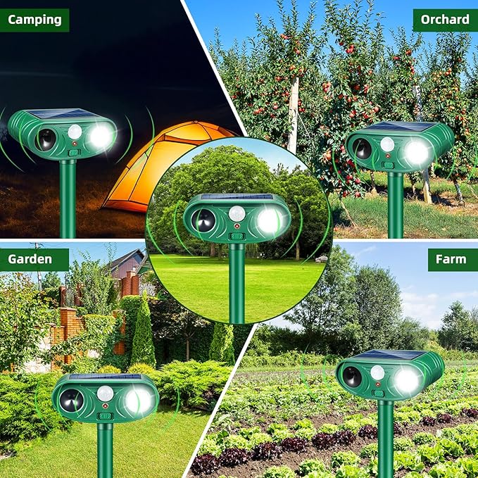 2026 Solar Animal Repellent Outdoor&Cat Repellent Outdoor Rabbit Squirrel Deer Repellent Devices Coyote Raccoon Fox Deterrents with Motion Sensor & LED Waterproof Cat Deterrent for Garden Yard 4 Pack