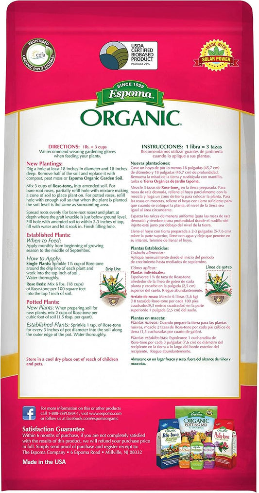 Espoma Organic Rose-Tone 4-3-2 Organic Fertilizer for All Types of Roses and Other Flowering Plants. Promotes Vigorous Green Growth and Abundant Blooms. 4 lb. Bag - Pack of 2