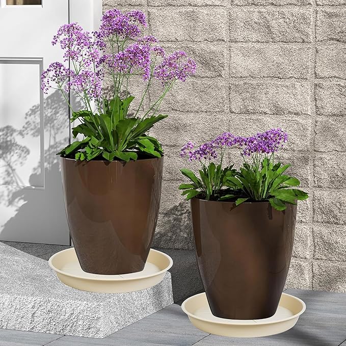 6 Pack of Plant Saucer Tray 11 12 inch, Heavy Duty Plastic Pot Plant Drip Trays Saucers for Indoors Outdoor, Plant Water Tray for Planters 11-12" (12", Beige)
