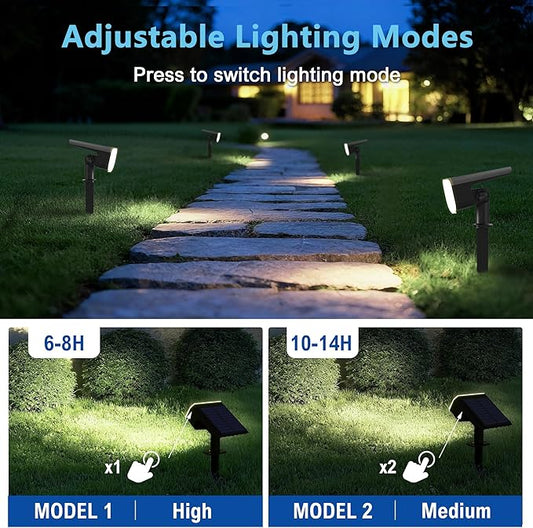 Solar Lights Outdoor Waterproof IP65,Auto On/Off, 6000K 2 Lighting Modes, Super Bright LED, Solar Powered Yard Garden Solar Spot Lights for Outside Landscape -8 Pack