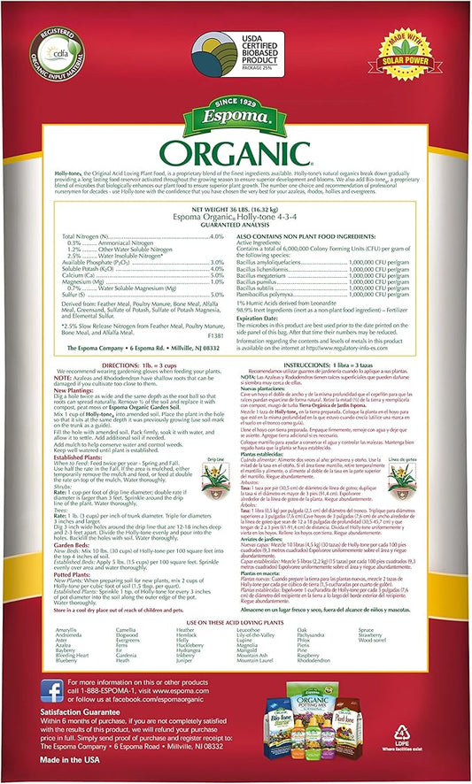 Espoma Organic Holly-Tone 4-3-4 Natural & Organic Evergreen & Azalea Plant Food; 36 lb. Bag; The Original & Best Fertilizer for All Acid Loving Plants Including Rhododendrons & Hydrangeas