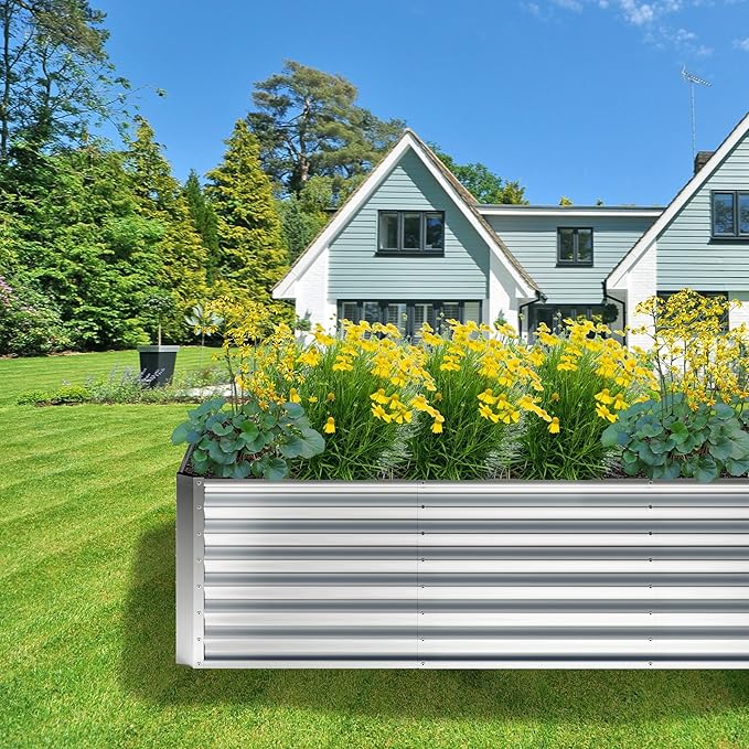 4x2x2FT Galvanized Raised Garden Bed,Planter Raised Beds-Metal Garden Box,Large Plant for Outdoor Planting, Vegetables Bed,Flower,herb-Silver