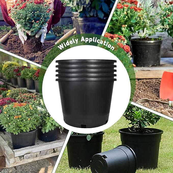 HOSTIC 10 Gallon Flexible Nursery Pots Gallon Pot with Drainage Holes Plastic Plant Container Suitable for Indoor Outdoor Vegetables Flowers Plants 5 PCS