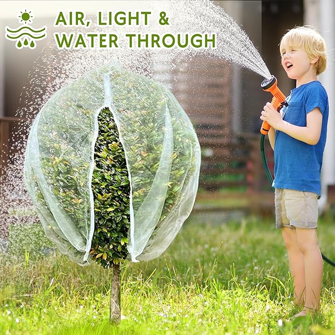 2 Pack Fruit Tree Netting Bags with Zipper and Drawstring, 4 x 5ft Ultra Fine Mesh Garden Netting Plant Cover, Bird Netting for Blueberry Bushes, Fruit Trees, Flowers (White, 4 x 5 ft)