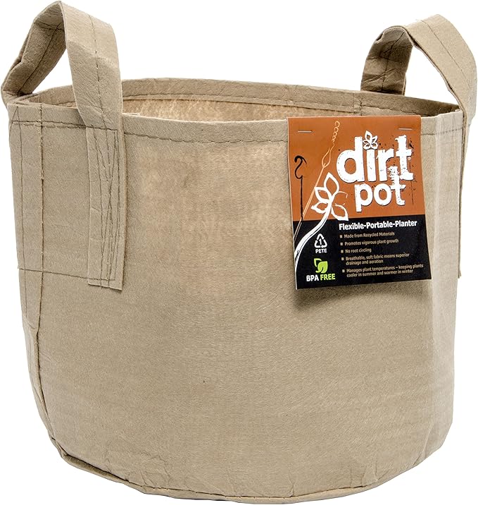 Dirt Pot with Handle, 5 Gallon,Tan Flexible Portable Fabric Planter,