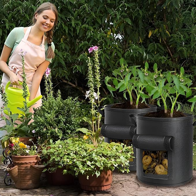 6-Pack 10 Gallon Potato Grow Bags Heavy Duty Thickened Nonwoven Fabric Pots with Handles,Black