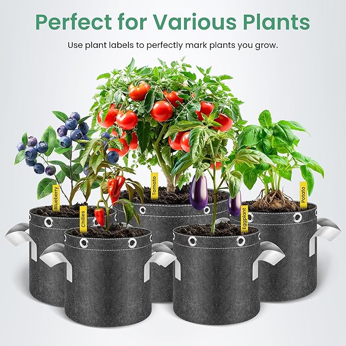 InfiniPower 7 Gallon 5 Pack Plant Grow Bags, 400G Thick Nonwoven Fabric Pots with Multi-Purpose Rings and Handles, Reusable for Low Stress Plant Training Fruits, Vegetables and Flowers