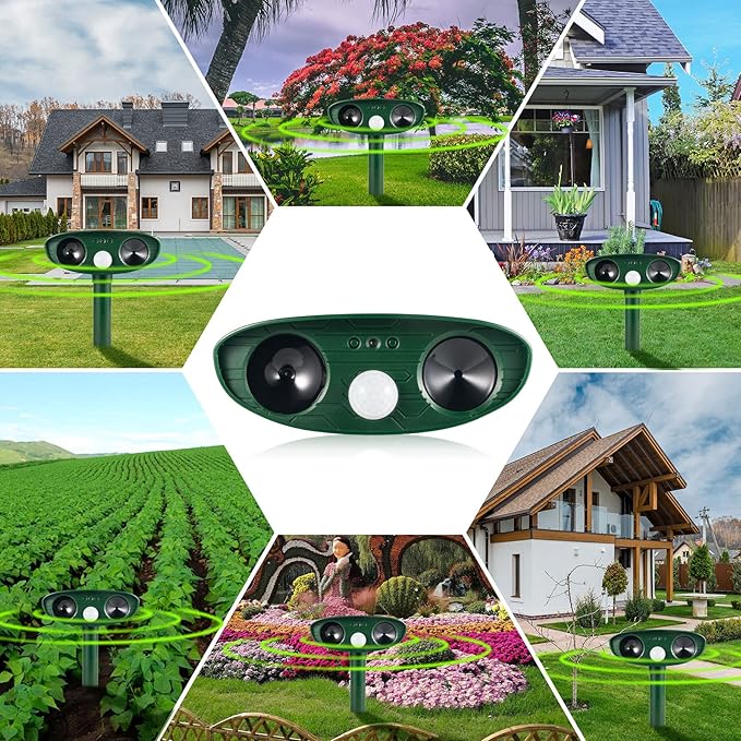 2026 Upgraded Solar Ultrasonic Animal Repellent Outdoor Cat Deer Repellent with Motion Sensor IP65 Waterproof Squirrel Raccoon Fortress Pro Keep Rodent Rabbit Dog Out of Yard Garden Farm,4 Pack