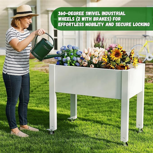 EasyUp Horticulture Raised Garden Bed with Legs, Divisible Raised Resin Planter Box for Backyard, Patio, Balcony, with 4 Legs, 4 Swivel Lockable Wheels(Ashen,30.04 * 17.72 * 28.9)