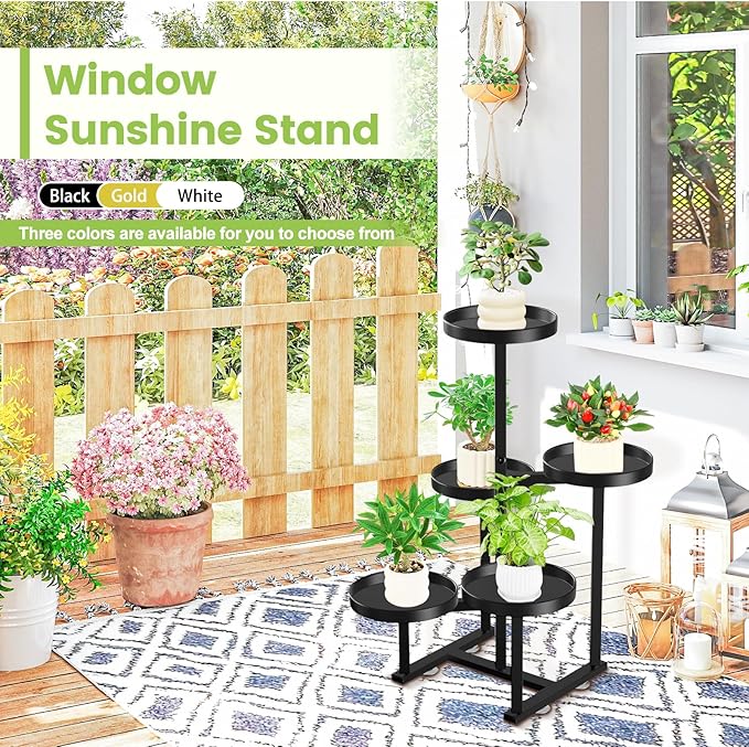 5 Tier Metal Plant Stand Indoor, Tiered Corner Plant Holders for Multiple Plants, 27 Inch Tall Flower Pot Holde Display Stand for Patio Garden Living Room Balcony Bedroom, Black