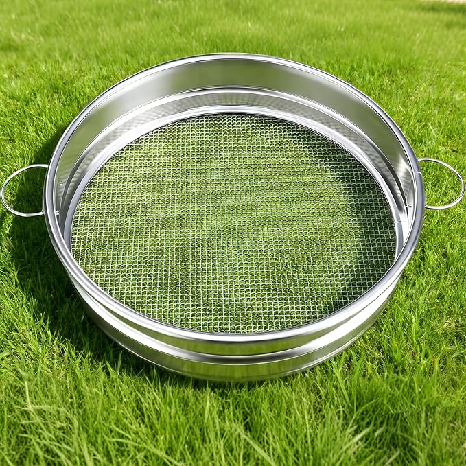 19“ Large Soil Sifter with Handle for Gardening, Dirt Sifter, Compost Sifter, Rock Sand Sifter, Wheelbarrow Sifter, Garden Soil Sieve, Metal Gravel Pellet Worm Sifter, Heavy Duty Bin Outdoor