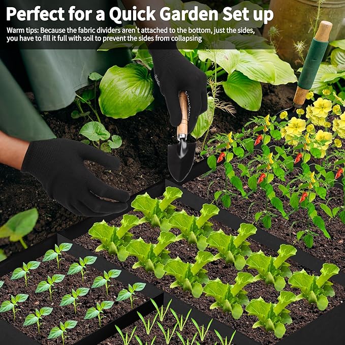 Fabric Raised Garden Bed, 6 x3 x1 FT Large Garden Grow Bags Rectangle Breathable Planting Containers with 4 Grids Reusable Heavy Pot Garden Tools for Vegetables Flowers Plants(128 Gallon Vol.)