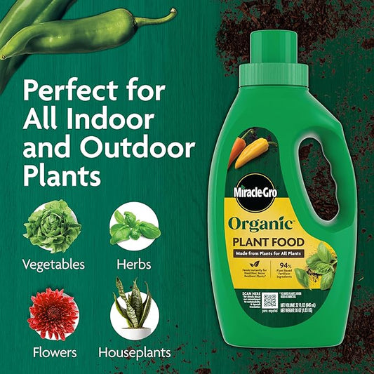Miracle-Gro Organic Plant Food - Use with Indoor or Outdoor Plants, Organic Liquid Fertilizer for Containers and In-Ground Gardens, OMRI Listed, 32 fl. oz. (2-Pack)