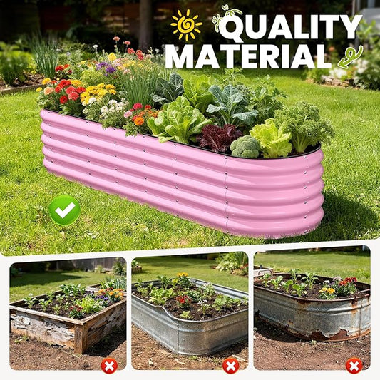 Raised Garden Bed, 8x2x1.5 FT Oval Raised Garden Beds Outdoor, 18” Raised Beds for Gardening Vegetables Flower Herb