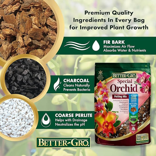 Better-Gro Orchid Plus 20-14-13 - Urea-Free Orchid Fertilizer for Vigorous Growth, Water Soluble & Special Orchid Mix - Premium Grade Orchid Bark Potting Mix for Potting, Repotting