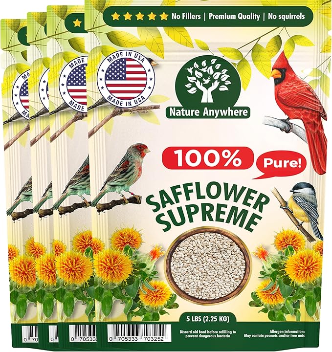 Nature Anywhere Safflower Bird Seed for Outside Feeders Safflower Supreme, 100% Pure Safflower Seed, Made in USA, No Fillers, Premium Wild Bird Food (20 lbs.)