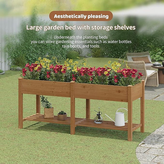 FILWH Raised Garden Bed with Legs Elevated Wooden Planter Box Stand Large Planter Stand Box for Fruits Vegetables Flowers with Divider with Bag- 72 * 24 * 30.5IN(Brown)