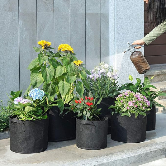 T4U 5-Pack 5 Gallon Fabric Grow Bags with 5-Pack 3 Gallons Heavy Duty Nonwoven Pots Grow Bags