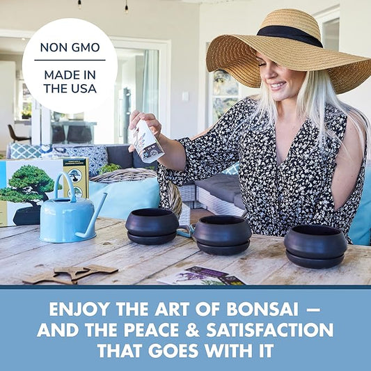 Bonsai Tree Seed Starter Kit - Mini Bonsai Plant Growing Kit, 3 Types of Seeds, Potting Soil, Pots, Pruning Shears Scissor Tool, Plant Markers, Wood Gift Box, Fathers Day Gardening Gifts Ideas