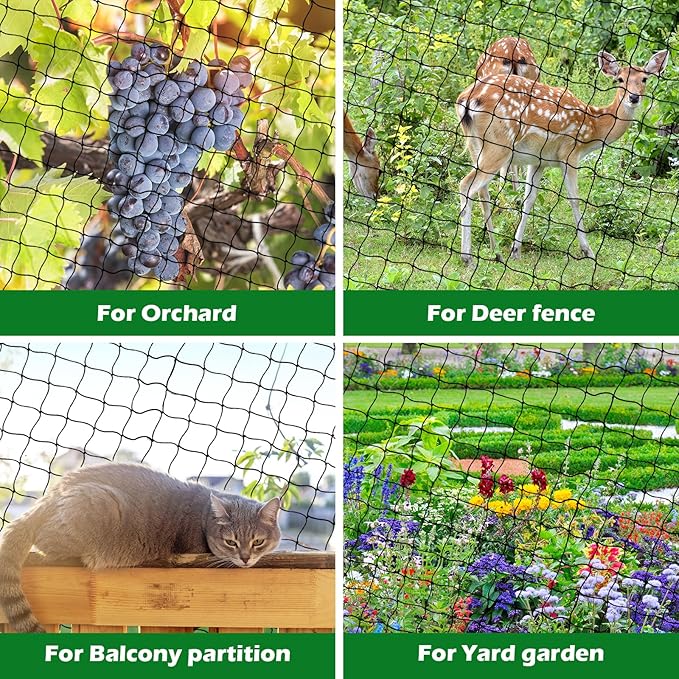 50'x50' with 2" Mesh Bird Netting for Chicken Coop with Bird Scare Tape, Hawk Nettings for Chicken Run, Heavy Duty Poultry Nettings Chicken Netting Roof Deer Net