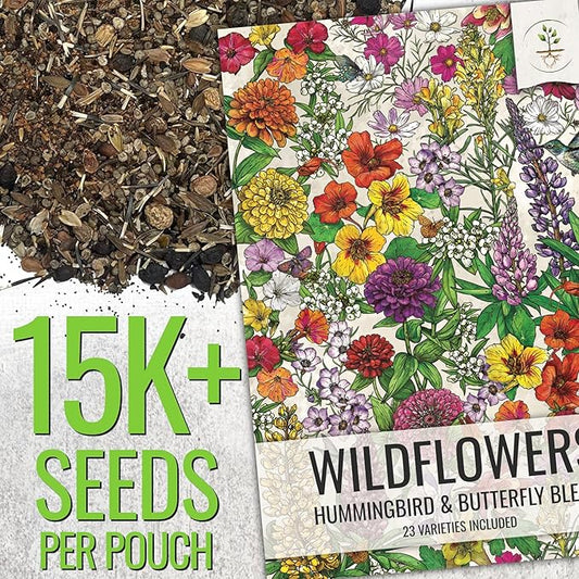 Seed Needs Wildflower Seeds Hummingbird and Butterfly Seed Mix | 2 Packs (1 Ounce Each) No Filler 23 Varieties Garden Seeds Annual & Perennial Species | Pollinator Attracting Flower Seed | Bulk