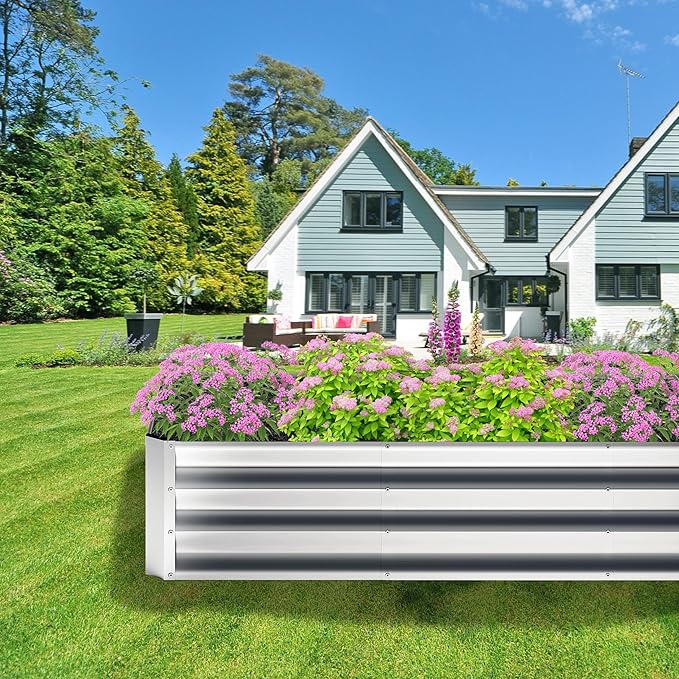 2PCS 8x4x1FT Galvanized Raised Garden Bed,Planter Raised Beds-Metal Garden Box,Large Plant for Outdoor Planting, Vegetables Bed,Flower,herb-Silver