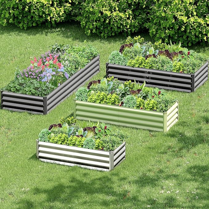 2PCS 6x3x1FT Galvanized Raised Garden Bed Kit, Galvanized Planter Raised Garden Boxes Outdoor, Large Metal Raised Garden Beds for Vegetables-Green