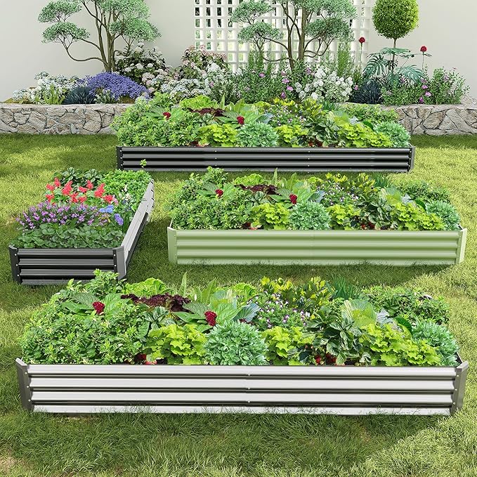 2PCS 8x2x1FT Galvanized Raised Garden Bed Kit, Galvanized Planter Raised Garden Boxes Outdoor, Large Metal Raised Garden Beds for Vegetables-Grey