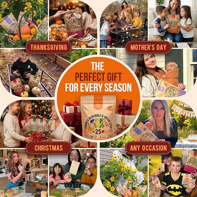 Organo Republic 25 Summer Vegetable Garden Seed Variety Pack - 6,510+ Non-GMO Heirloom Veggie & Greens Seeds for Outdoors & Indoor Home Garden, Including Collards, Pepper, Okra, Onion, Bean, Cucumber