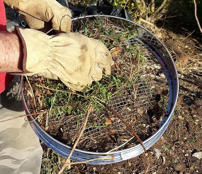 Garden Potting Mix Sieve - Stainless Steel Riddle - Soil sifting pan - with 4 Interchangeable Filter mesh Sizes - 3,6,9,12 mm and Bonus Spade