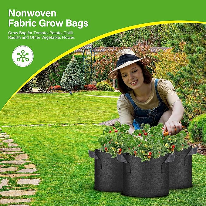 HealSmart 12-Pack 3 Gallon Nonwoven Grow Bags, Aeration Fabric Pots with Handles, Suitable for Garden Fruits, Vegetables and Flowers, Black