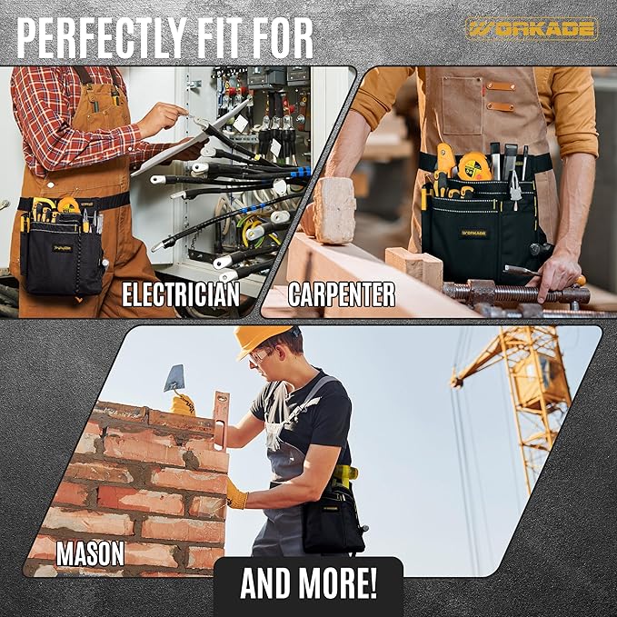 Magnetic 8-Pockets Single Side Tool Belt for Men & Women–Adjustable Quick-Release Buckle Tool Belt for Electrician, Carpenter, Plumber. (Black, Adjustable)