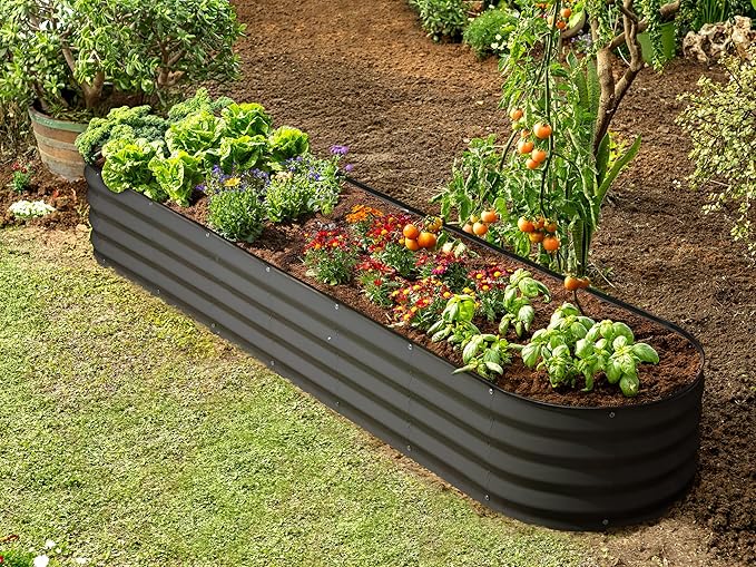 Plant & Plot Galvanized Raised Garden Beds Outdoor // 8×2×1 ft Planter Raised Beds for Gardening, Vegetables, Flowers // Large Metal Garden Box (Gray) // Patented Tool-Free Design
