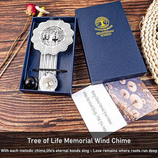 Tree of Life Memorial Wind Chimes - Sympathy Gifts for Loss of Loved One, Outdoor Windchime in Memory of Mom/Dad with Keepsake Card and Gift Box