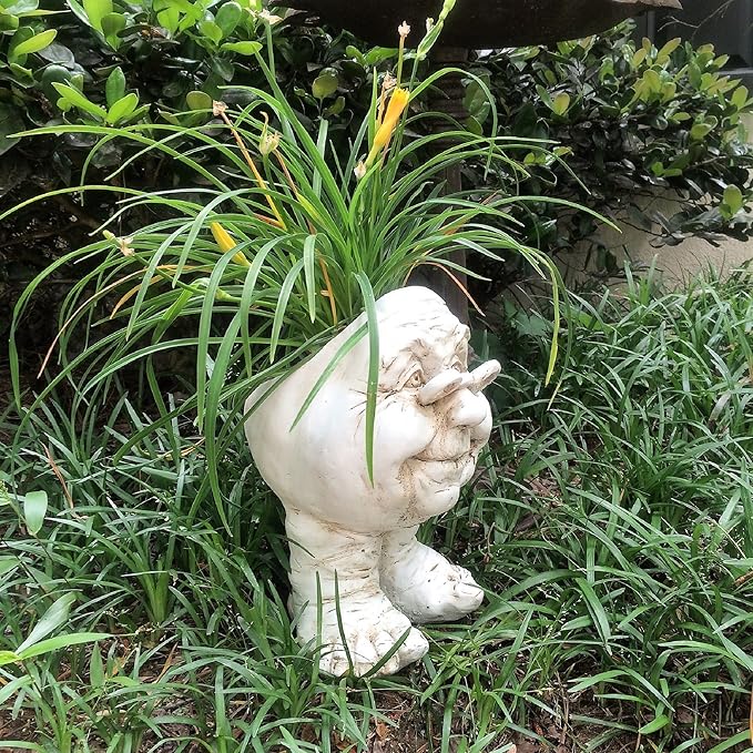 homestyles 12 in. Antique White Grandma Violet The Muggly Statue Face Planter Holds 4 in. Pot
