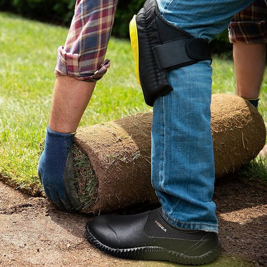 HISEA Unisex Waterproof Garden Shoes, Men's Rubber Rain Boots Women's Ankle Rain Shoes Neoprene Camp Booties Outdoor Slip-On Footwear for Gardening, Farming, Camping, Car Wash, Lawn Care and Yard Work