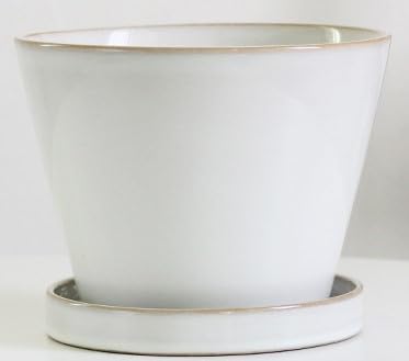 Glazed Ceramic Planter with Drainage Hole & Saucer for Indoor Tropical Plants, Reactive Glaze Plant Pot (White, 8")