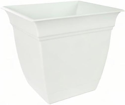 The HC Companies Eclipse Square Plastic Planter w/Attached Saucer - Outdoor & Indoor Plant Pot with Drainage Holes - Lightweight, UV-Resistant Plastic Pots for Plants (6" White, Pack of 1)