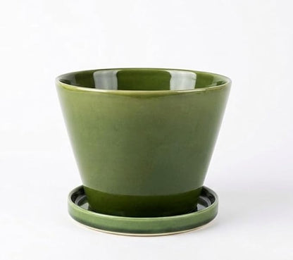 Glazed Gradient Color Ceramic Planter with Drainage Hole & Saucer for Indoor Tropical Plants, Green Reactive Glaze Plant Pot (Emerald Green, 6")