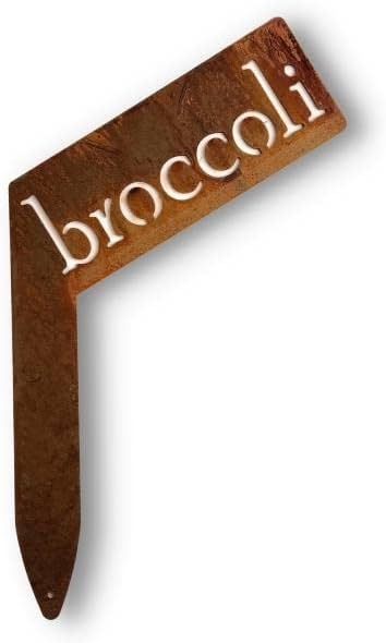 Planter Size Small Metal Garden Plant Vegetable Flower or Herb Markers 13.5 Inches Tall (broccoli, Naturally Rusted)