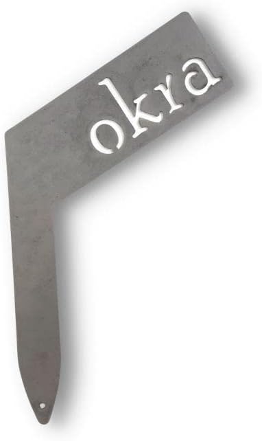 Planter Size Small Metal Garden Plant Vegetable Flower or Herb Markers 13.5 Inches Tall (okra, Raw, Unfinished Steel)